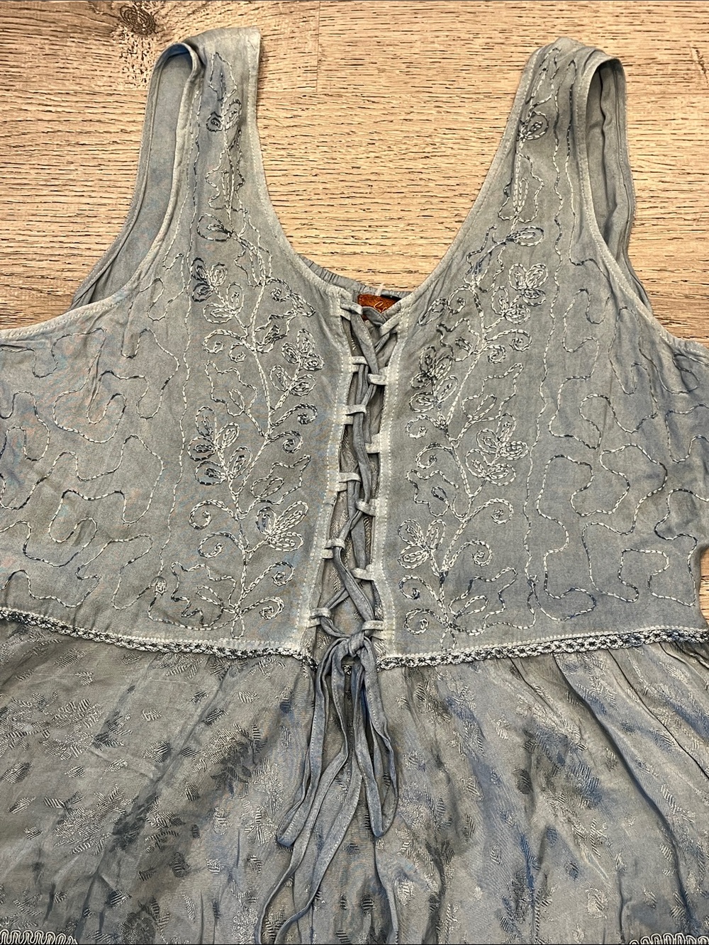 Scully Lace-Up Jacquard Midi Dress – Dusty Blue Size L Western Ranch - Picture 10 of 13